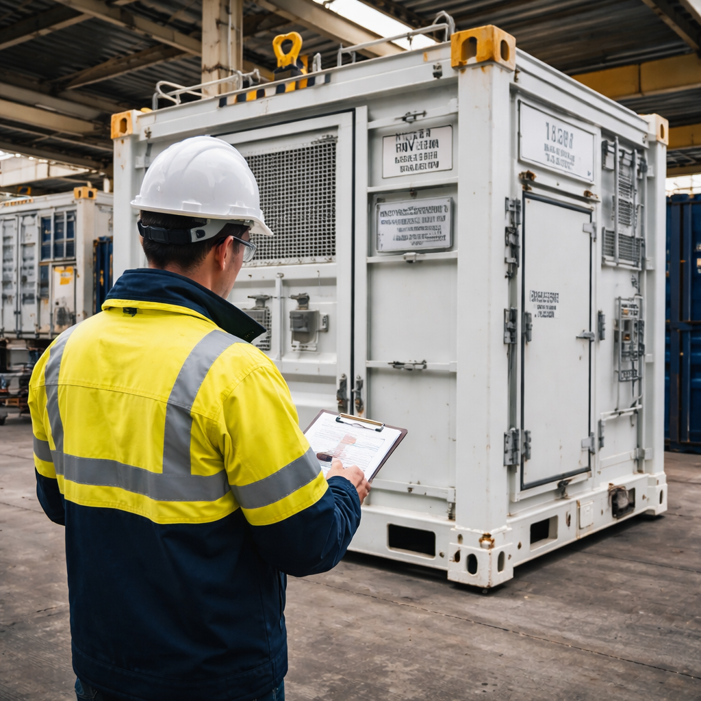 Engineer working safely with a DNV certified container in an industrial setting