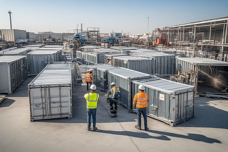 Steel container fabrication workshop in Abu Dhabi showing welding and industrial manufacturing process